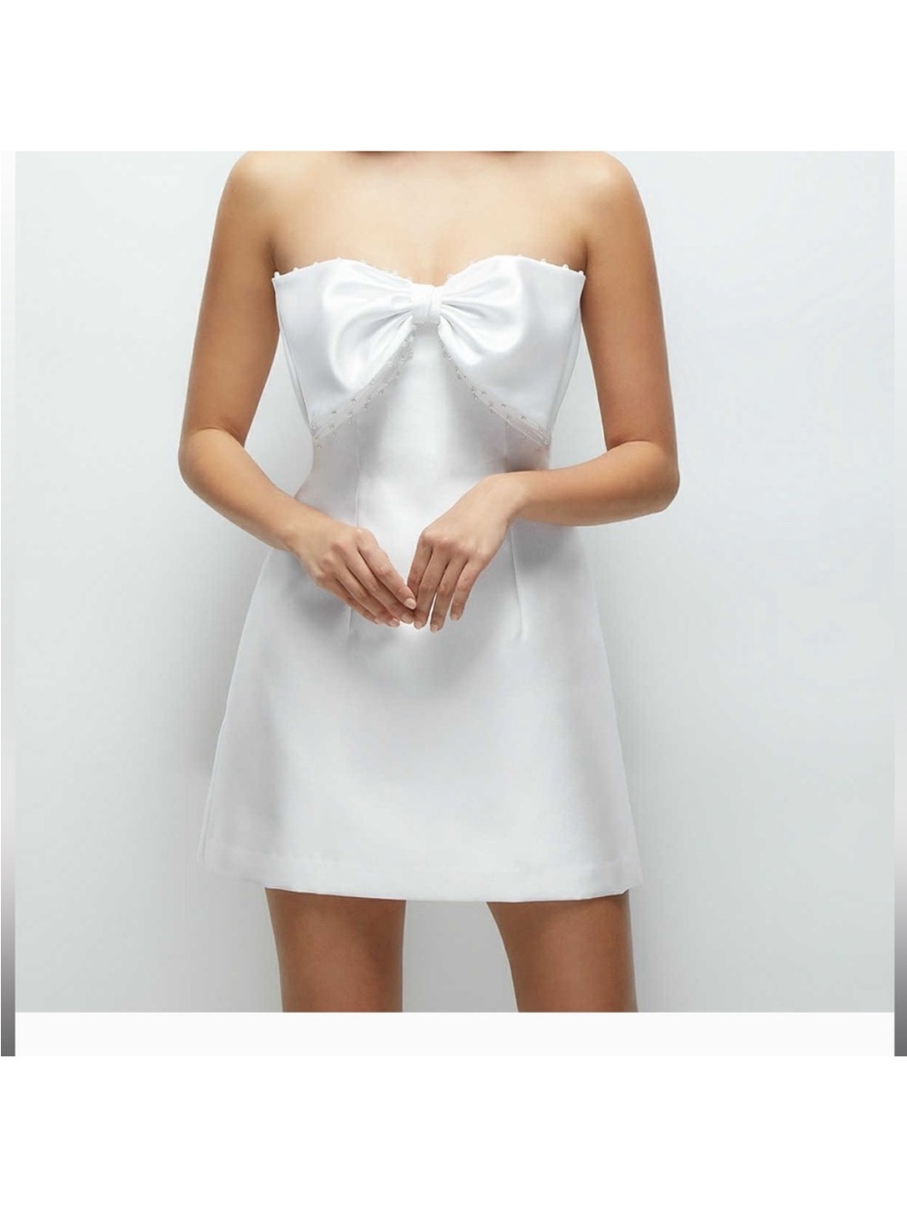 Dessy Satin Bow-Front Dress in White-NWT